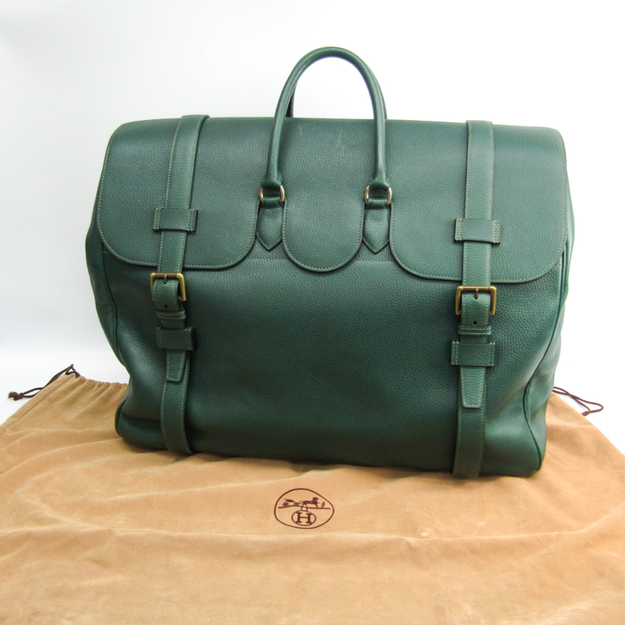 Hermes Drag Voyage 55 Men's Ardennes Leather Handbag Green | eLADY