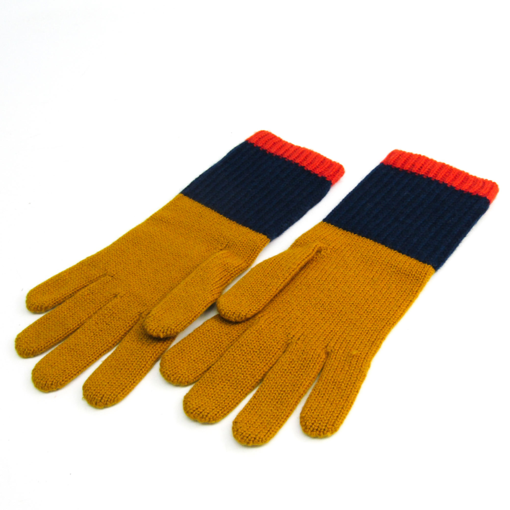 Hermes Women's Long Gloves Dark Yellow,Navy,Orange Cashmere