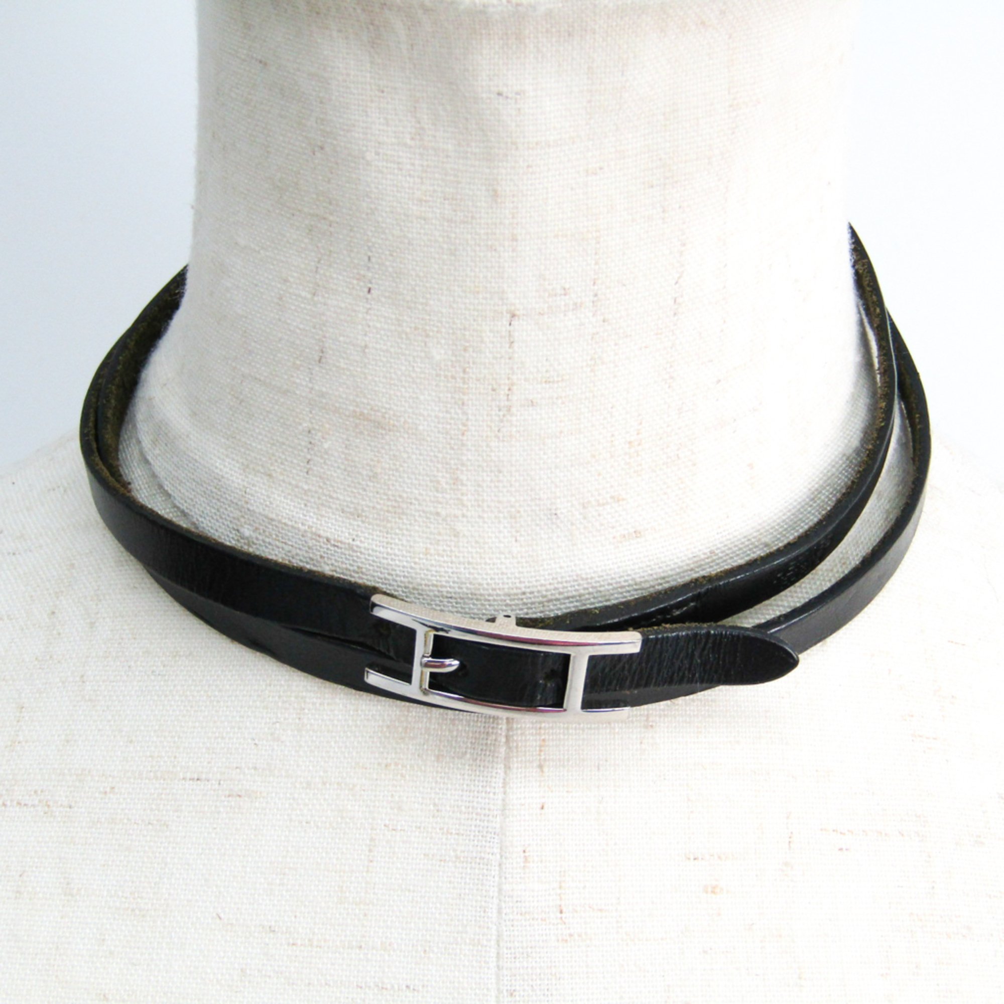 Hermes Hapi III Leather Unisex Choker Necklace (Black)