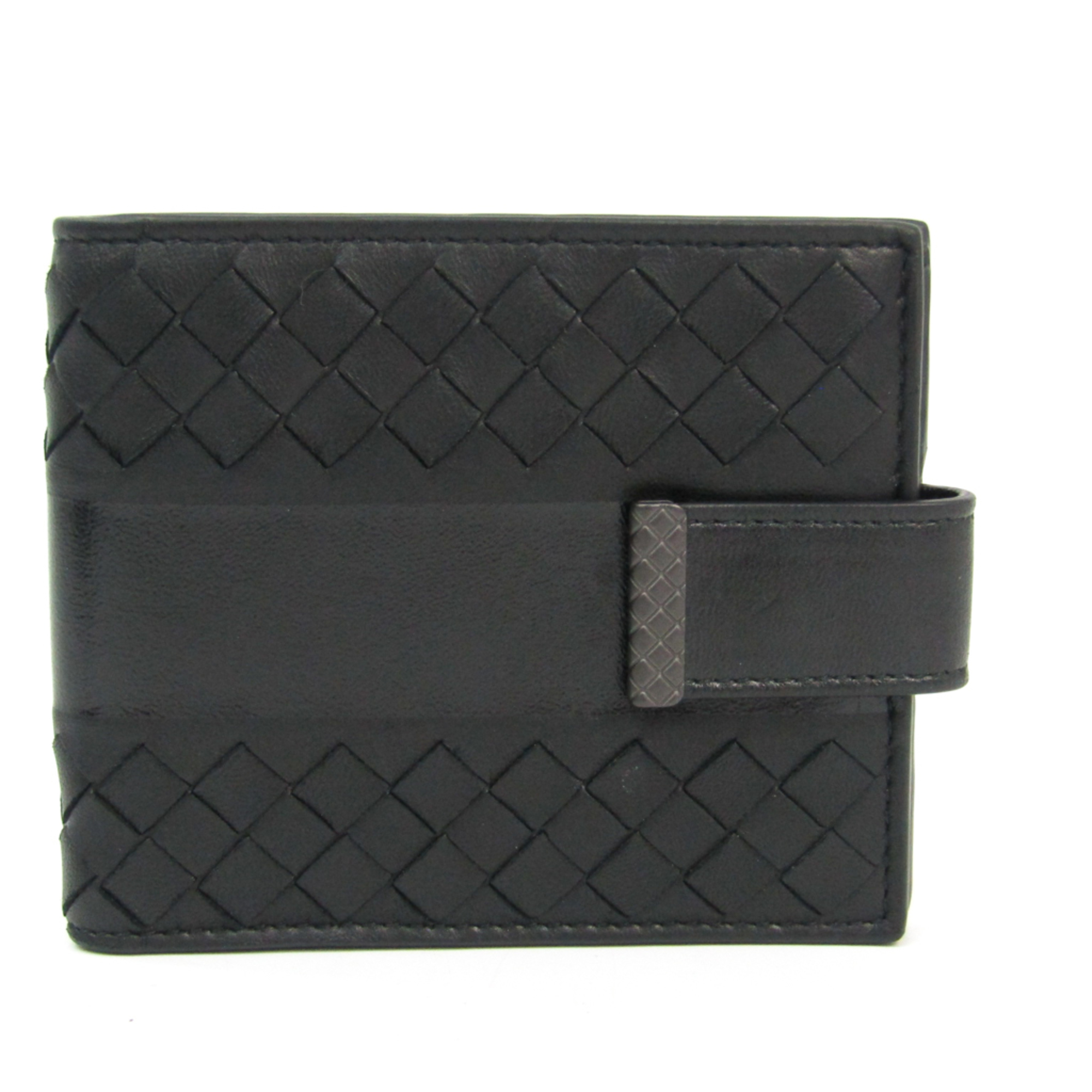 Bottega Veneta Intrecciato Unisex Leather Wallet (bi-fold) Black