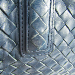 Bottega Veneta Intrecciato 197385 Unisex Leather Boston Bag Navy