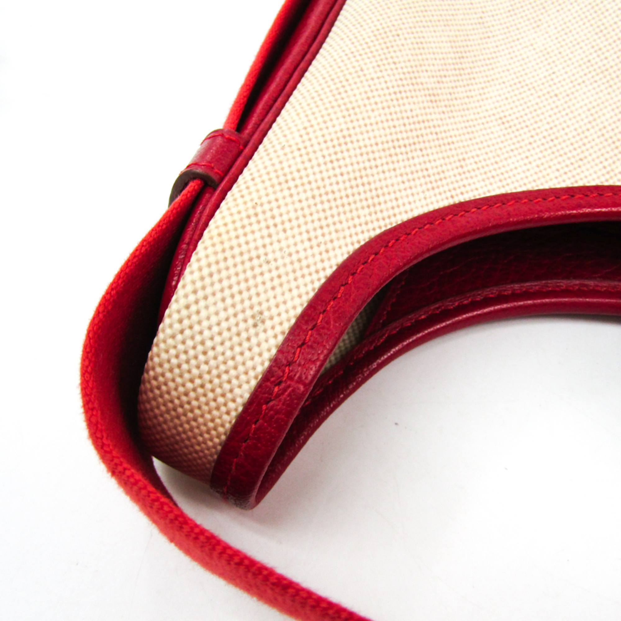 Hermes Sako Women's Toile H,Leather Shoulder Bag Off-white,Red