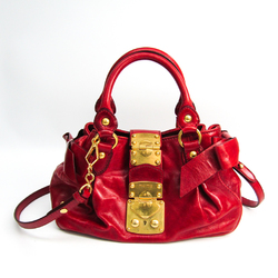 Miu Miu RN0686 Women's Leather Handbag Red