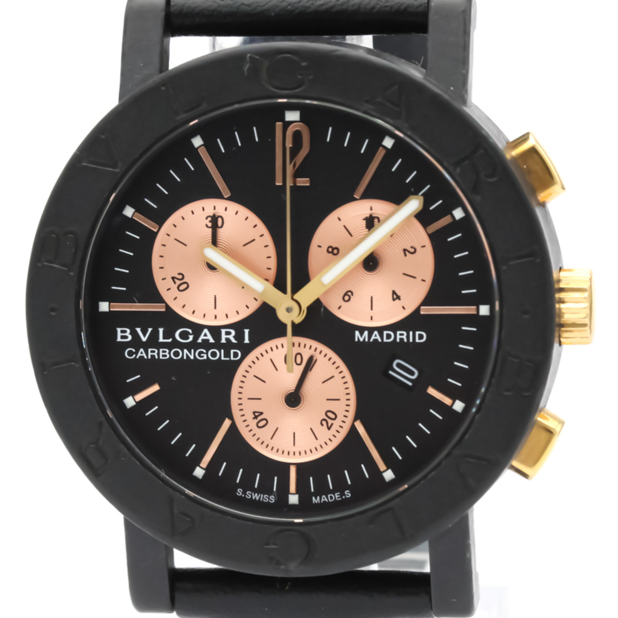 Bvlgari Quartz Carbon,Pink Gold (18K) Unisex Sports Watch BB38CLCH