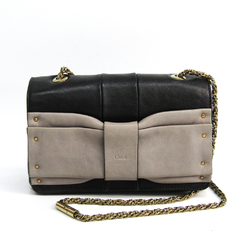 Chloé Ribbon Motif 3S0321 Leather Shoulder Bag Black,Gray