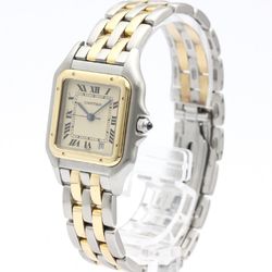 Polished CARTIER Panthere 18K Gold Steel Quartz Mid Size Watch 187949