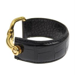 GUCCI Gucci Horsebit Leather Bangle Bracelet Black x Gold