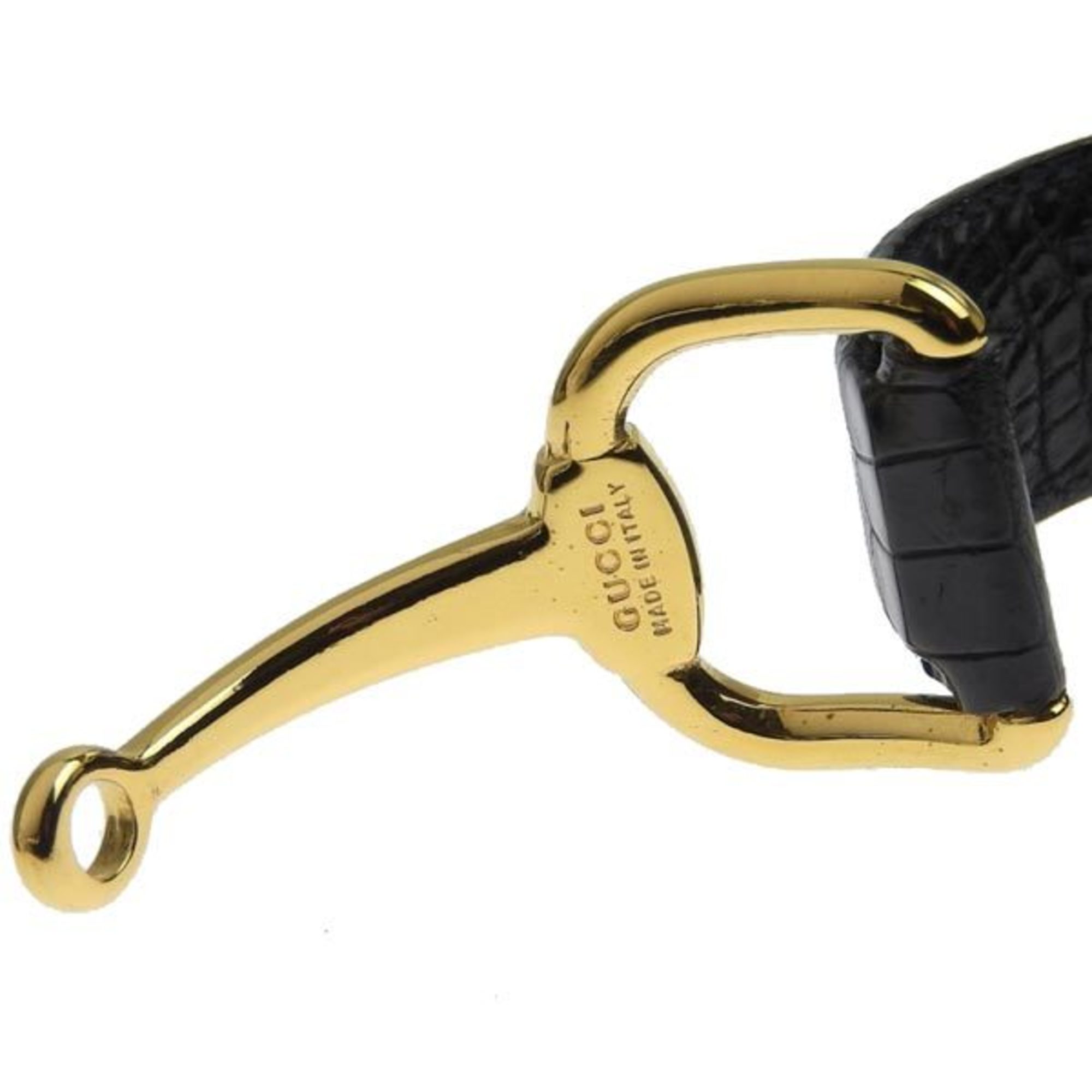 GUCCI Gucci Horsebit Leather Bangle Bracelet Black x Gold
