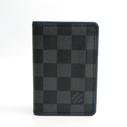 Louis Vuitton Organizer De Poche N64432 Damier Graphite Leather Card Case Blue,Damier Graphite