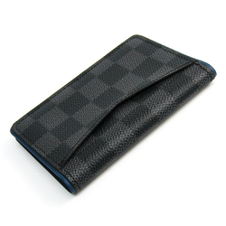 Louis Vuitton Organizer De Poche N64432 Damier Graphite Leather Card Case Blue,Damier Graphite