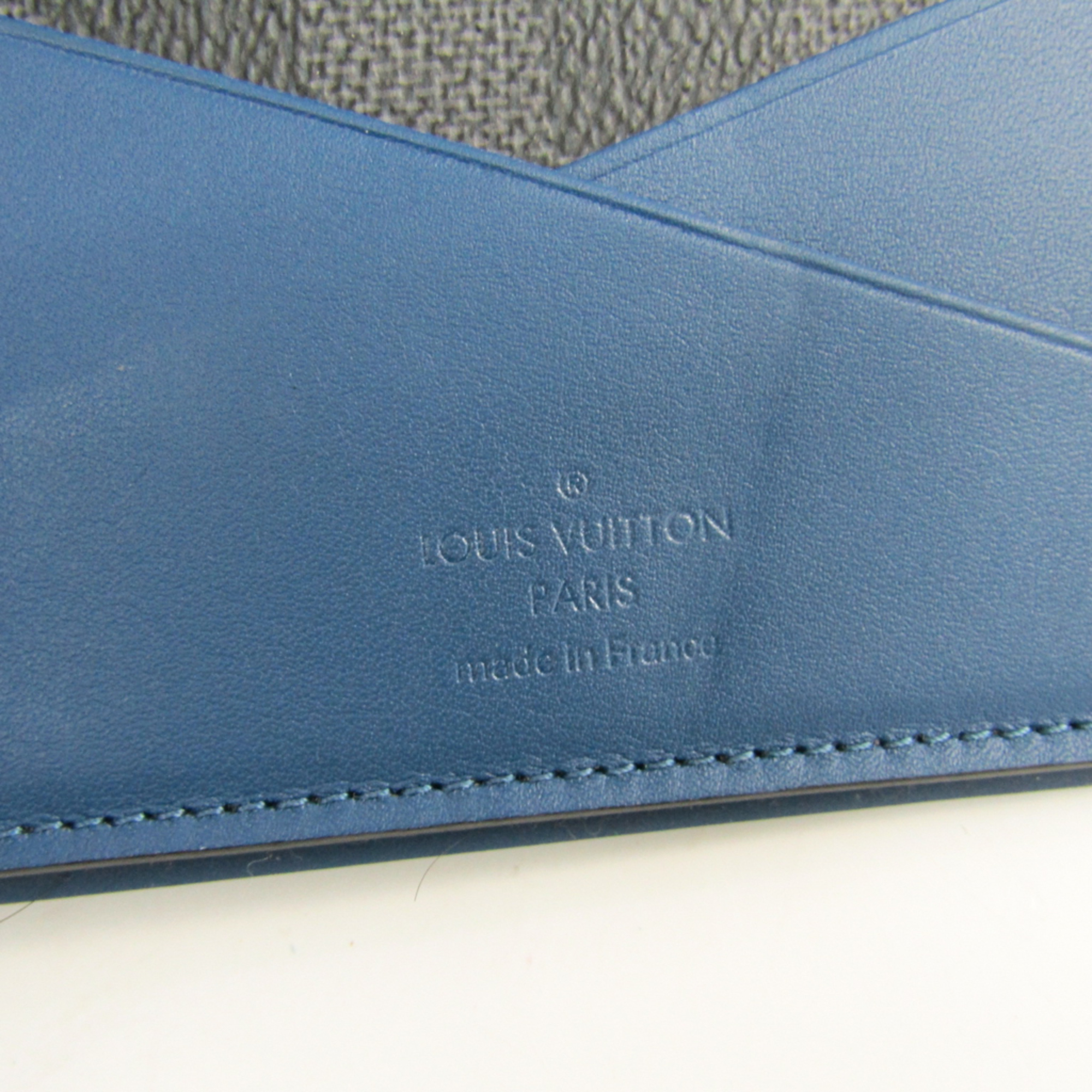 Louis Vuitton Organizer De Poche N64432 Damier Graphite Leather Card Case Blue,Damier Graphite