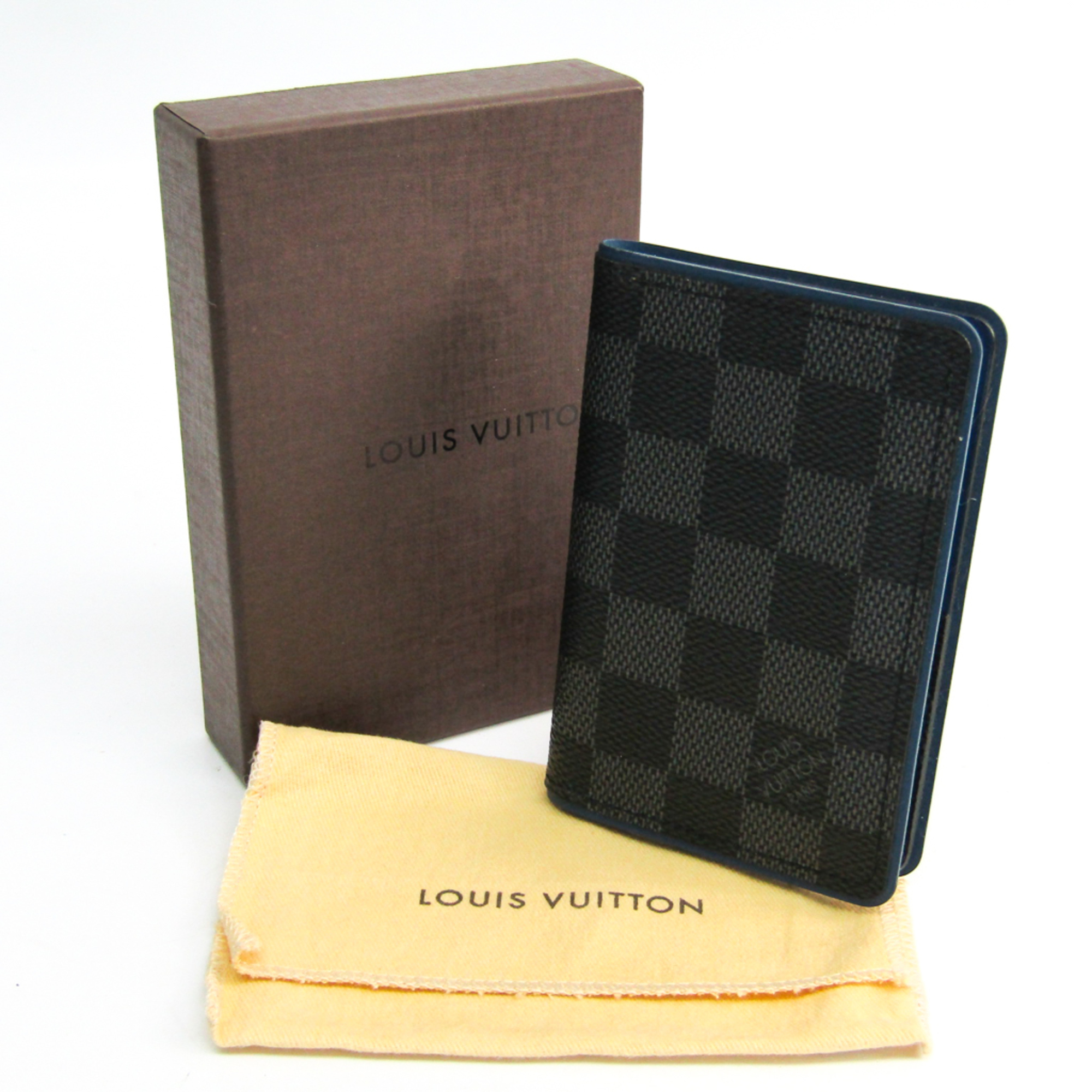 Louis Vuitton Organizer De Poche N64432 Damier Graphite Leather Card Case Blue,Damier Graphite