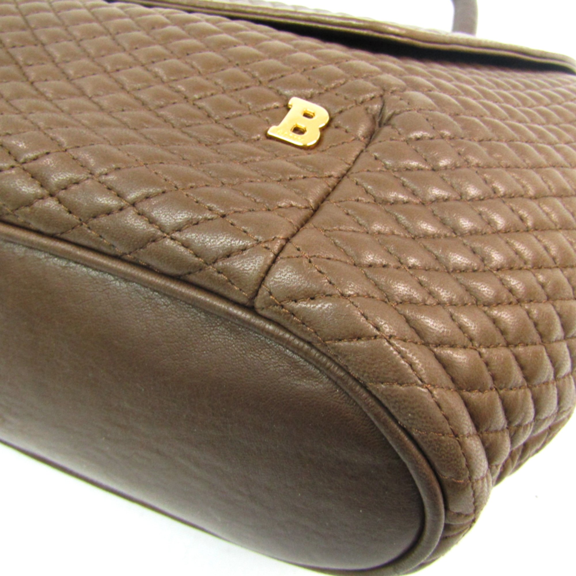 Bally Quilting Stitch Leather Handbag Brown