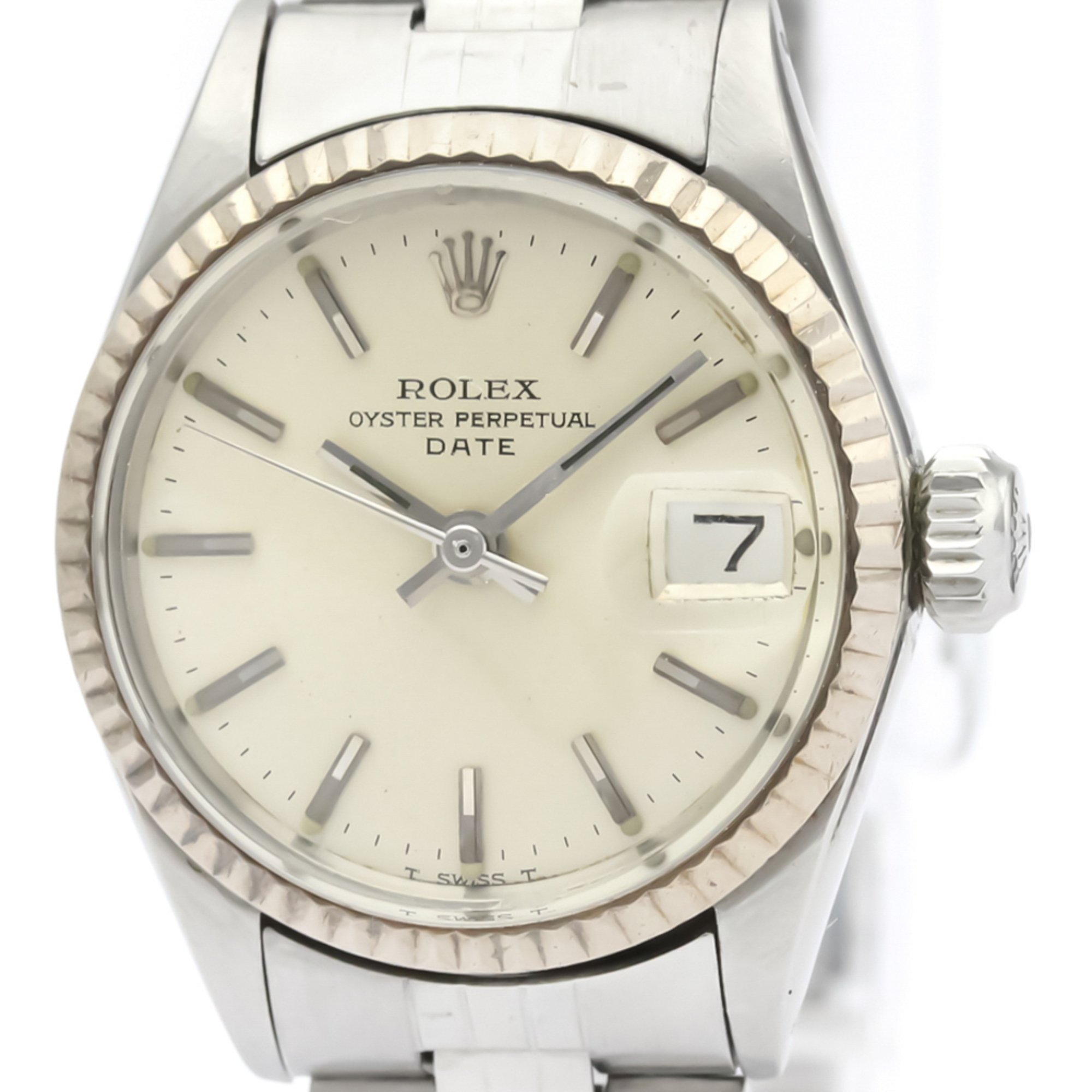 ROLEX Oyster Perpetual Date 6517 White Gold Steel Ladies Watch