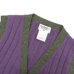 CHANEL Chanel Coco Mark Button 100% Cashmere Ladies Best Gilet Bicolor Purple Gray 40 20190424