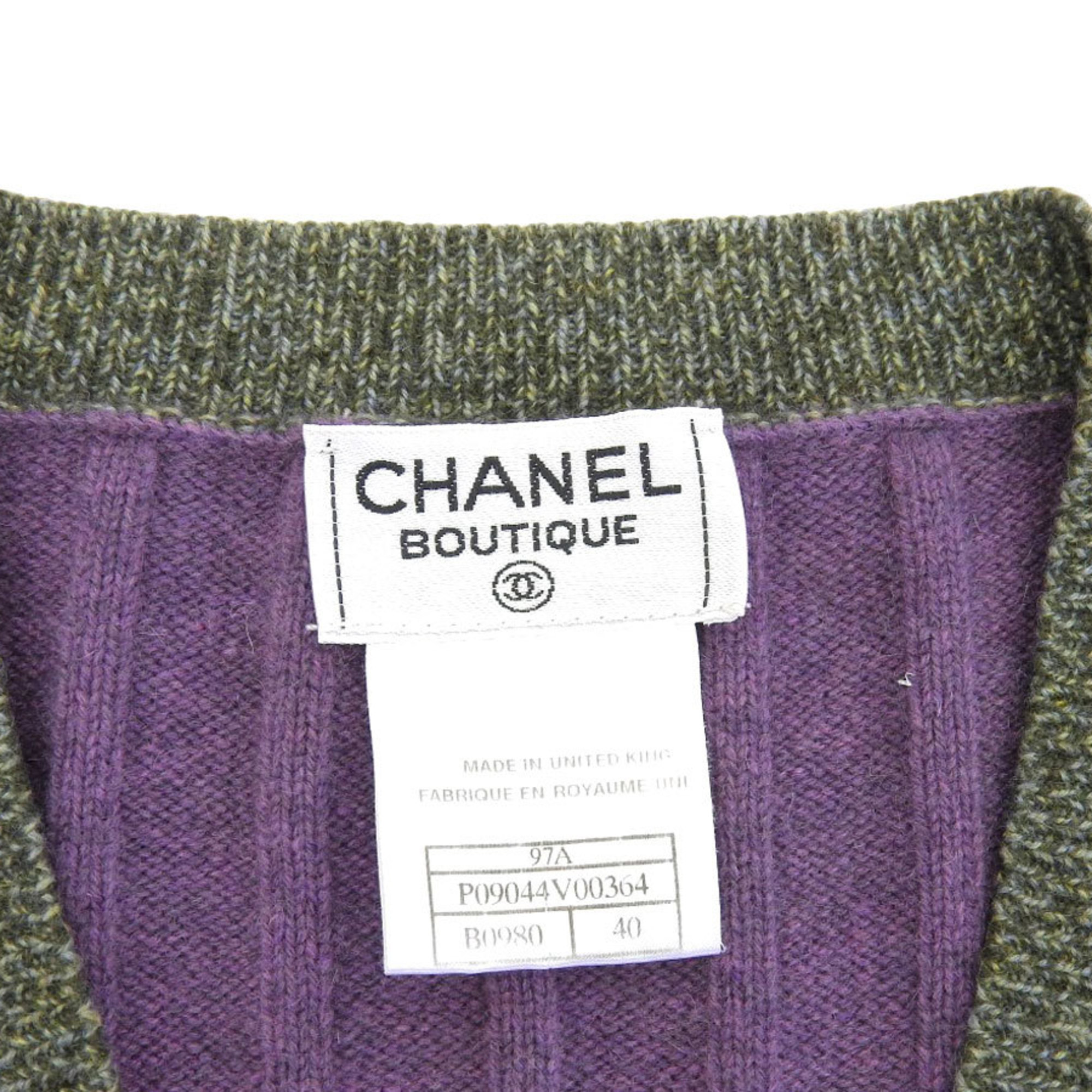 CHANEL Chanel Coco Mark Button 100% Cashmere Ladies Best Gilet Bicolor Purple Gray 40 20190424