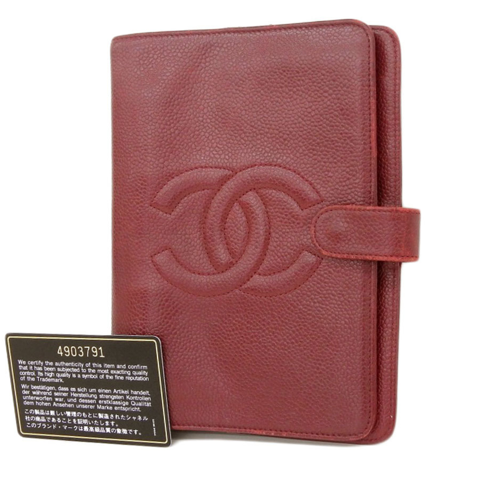 CHANEL CHANEL Coco Mark Notebook Cover Caviar Skin Red Bordeaux Agenda 4th 20190121