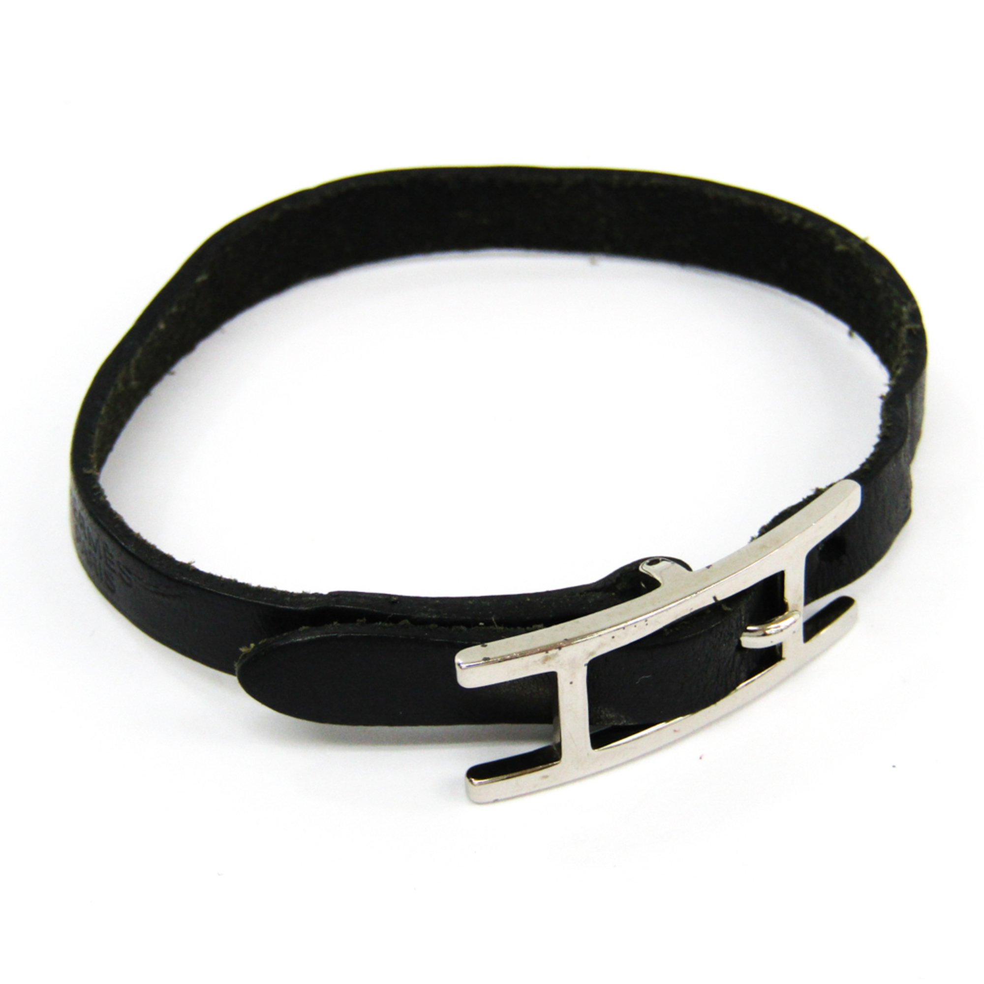 Hermes Hapi Leather Bracelet Black,Silver