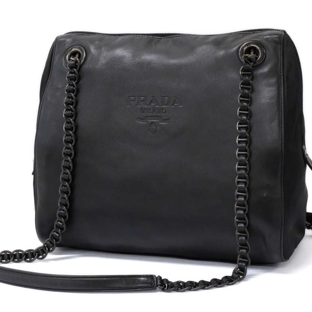 Leather Chain Detailed Shoulder Bag - Black