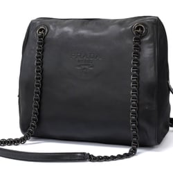PRADA Prada logo embossed chain shoulder bag leather nylon black 20190824