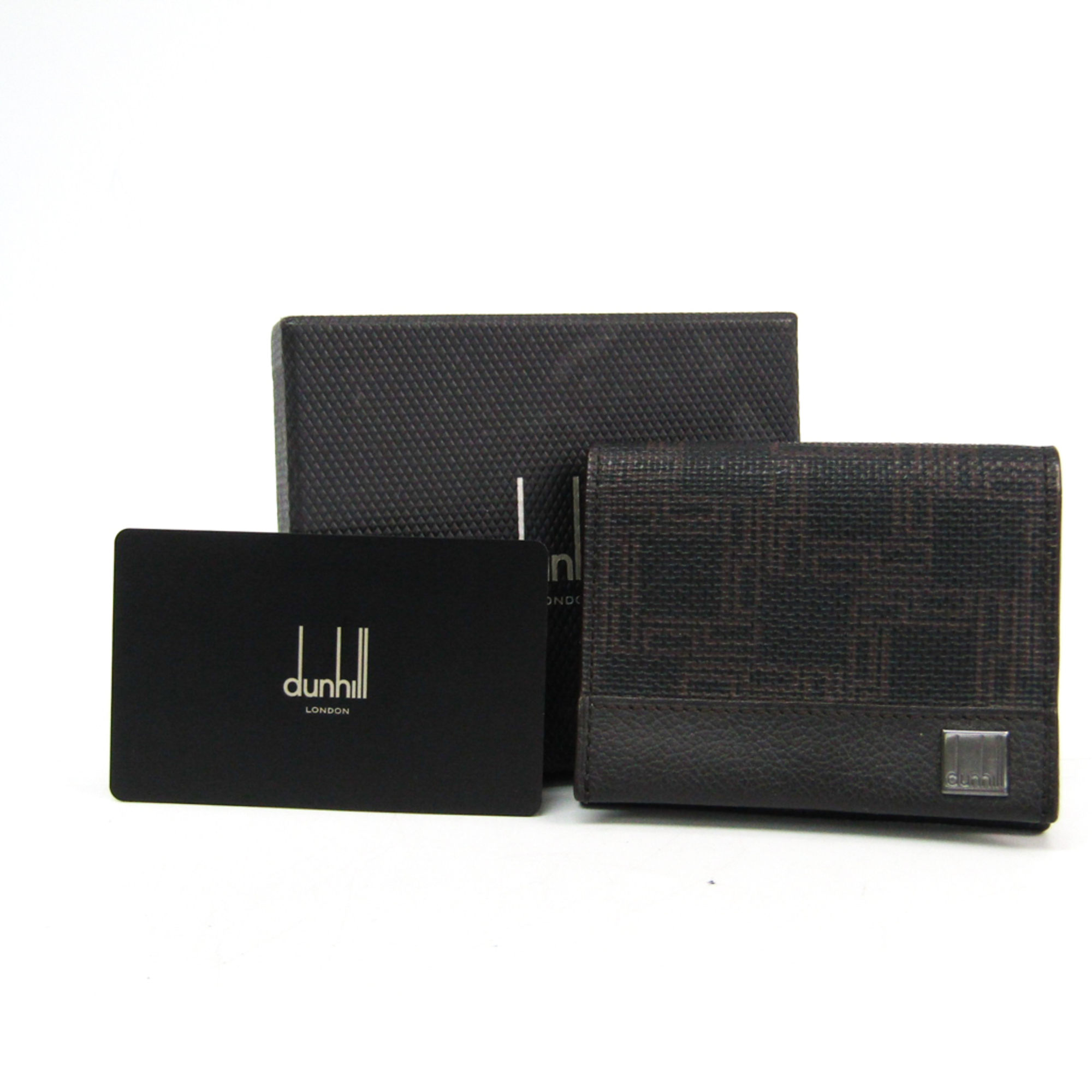 Dunhill Leather Coated Canvas Card Case Dark Brown