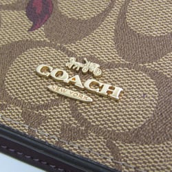 Coach Signature Victorian Floral F87765 Women's Coated Canvas,Leather Shoulder Bag Berry,Khaki Brown,Multi-color