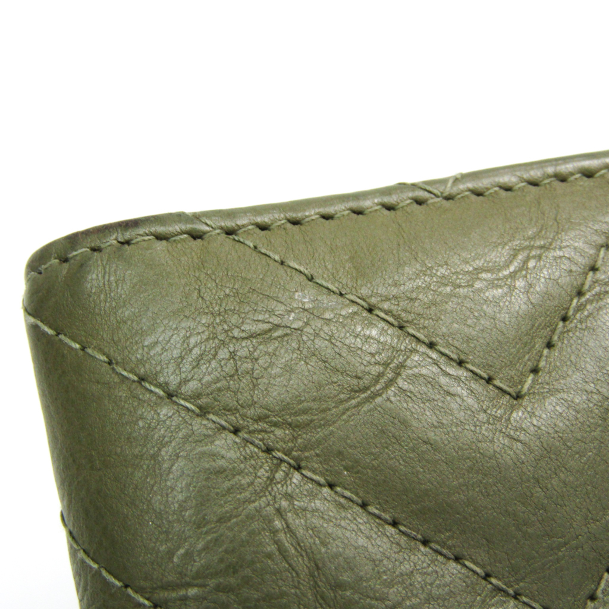 Chanel V Stitch Leather Business Card Case Dark Green