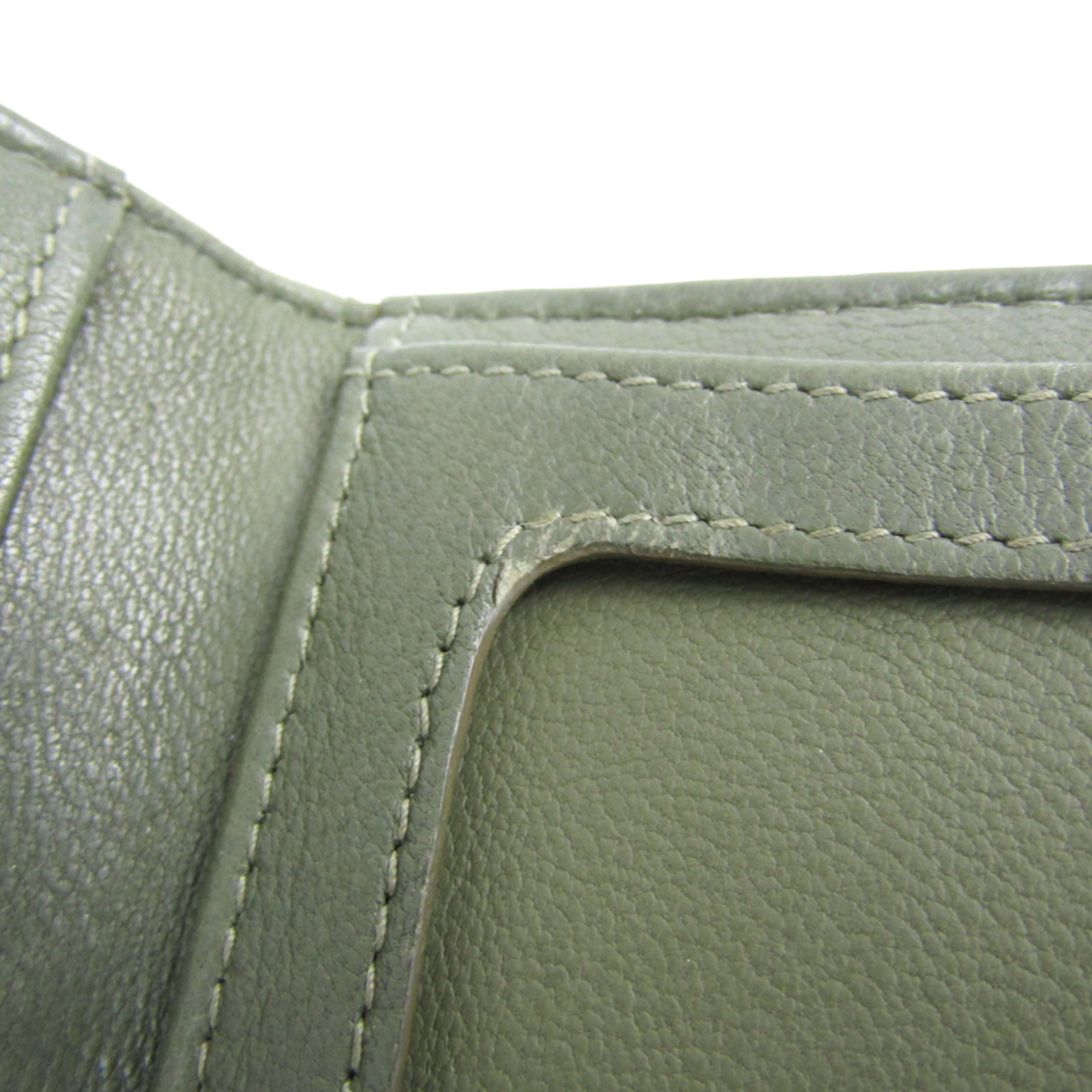 Chanel V Stitch Leather Business Card Case Dark Green