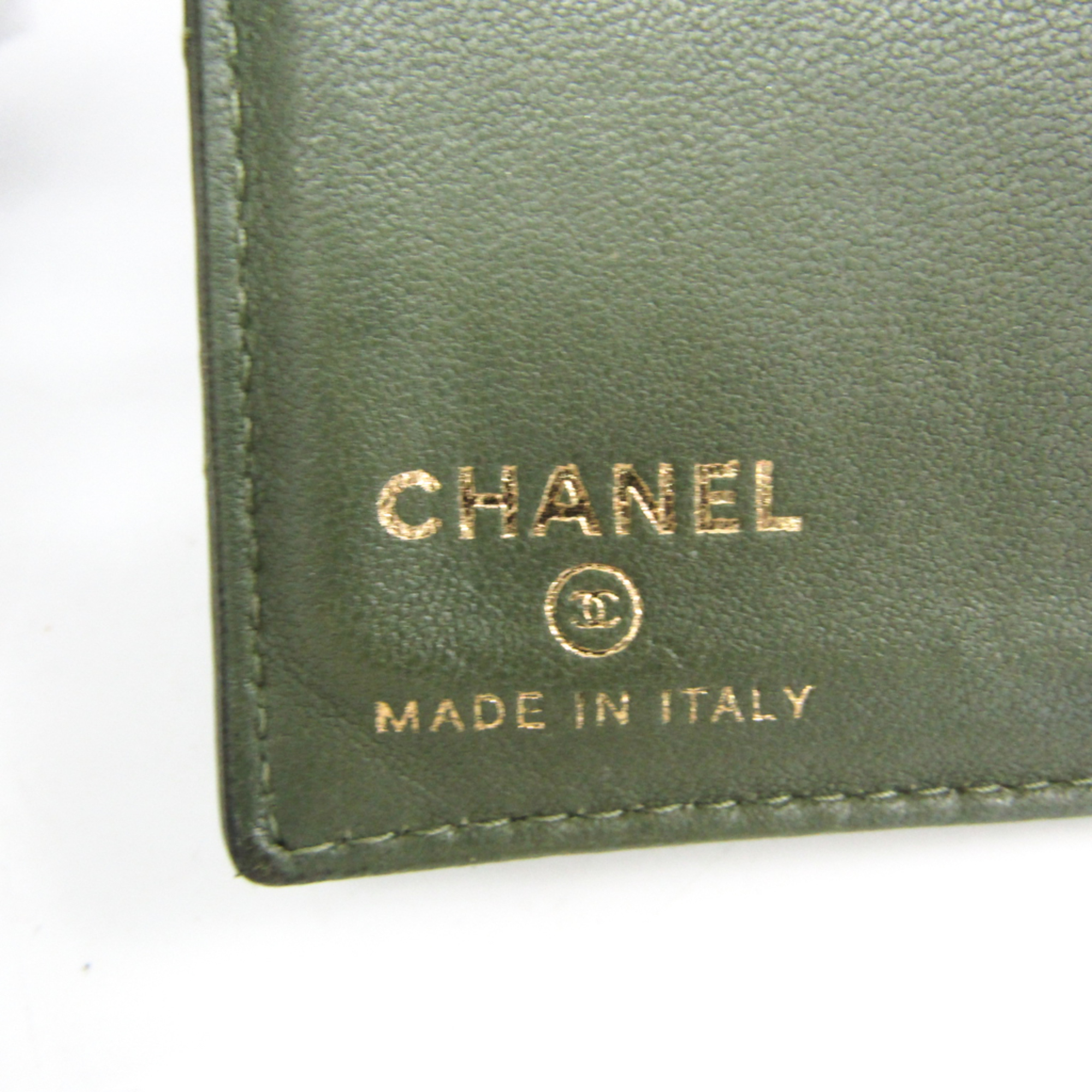 Chanel V Stitch Leather Business Card Case Dark Green