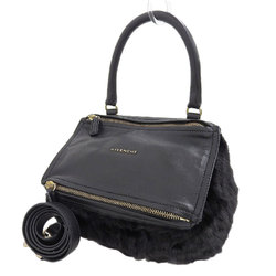 GIVENCHY Givenchy Pandora Logo 2way Bag Handbag Shoulder Mink Fur Leather Black 20200331