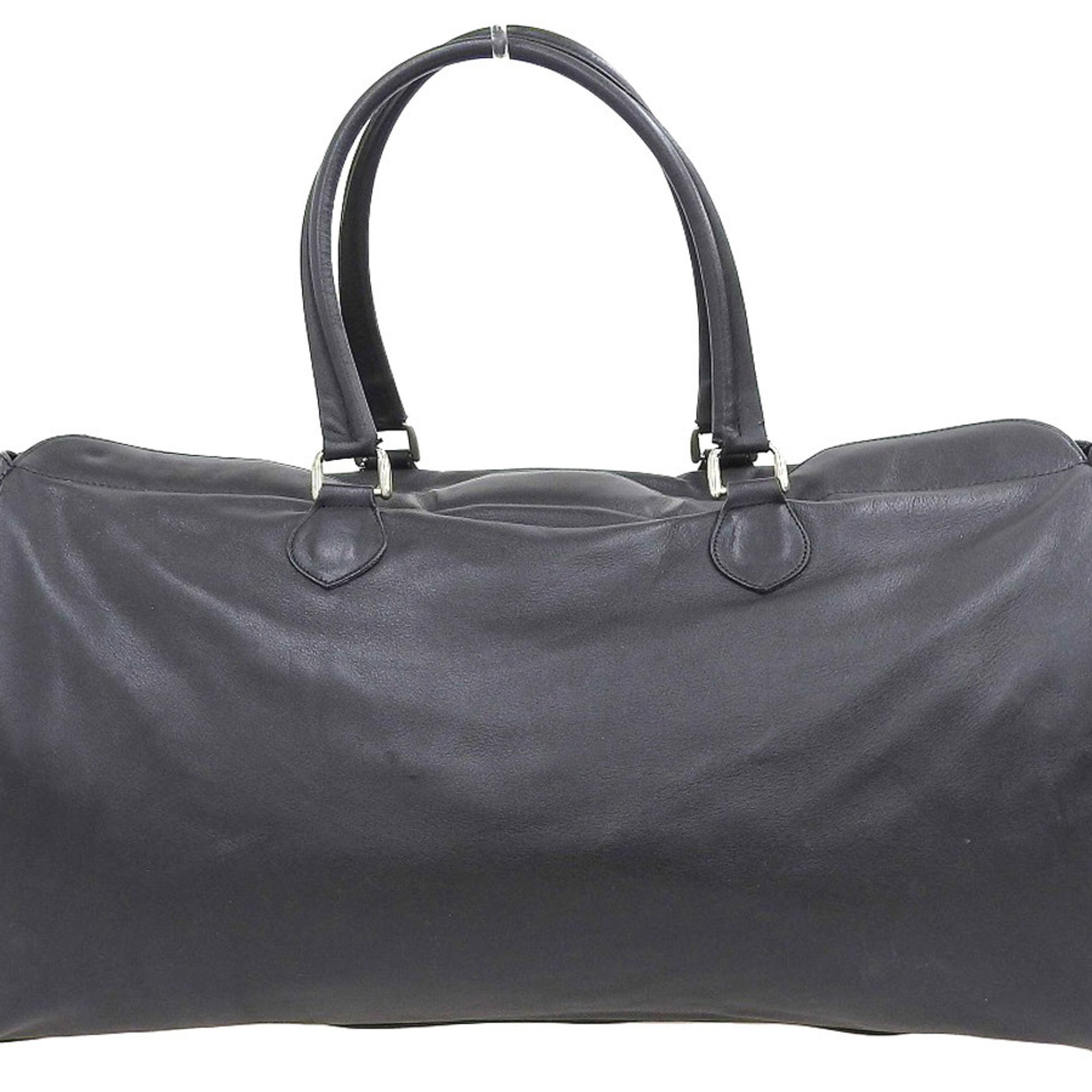 PRADA Prada logo embossed 2way bag Boston shoulder travel leather black 20200328