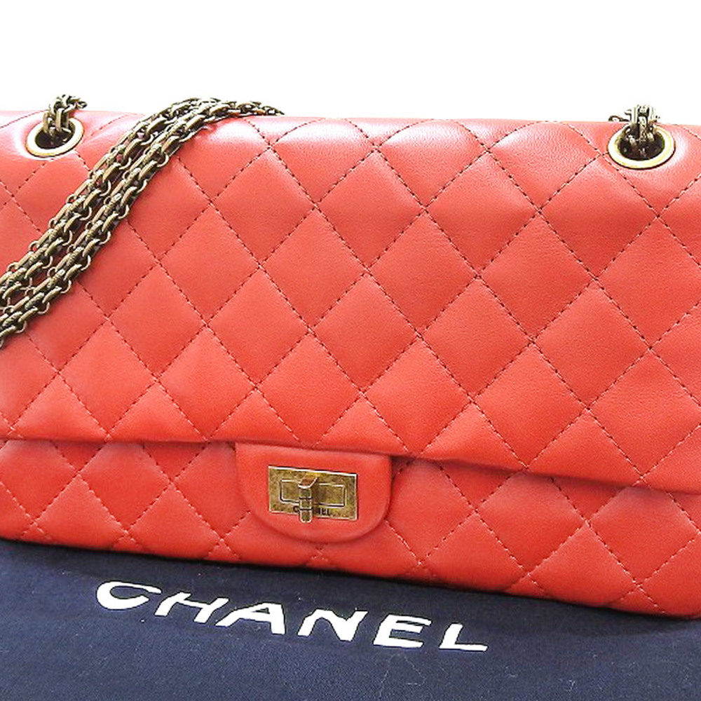 CHANEL Chanel matrasse 2.55 metal fittings W chain shoulder bag double flap  red 13th 20200328