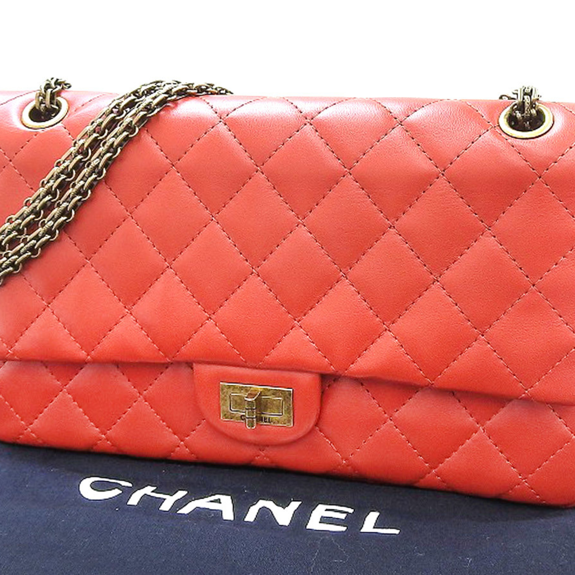 CHANEL Chanel matrasse 2.55 metal fittings W chain shoulder bag double flap red 13th 20200328