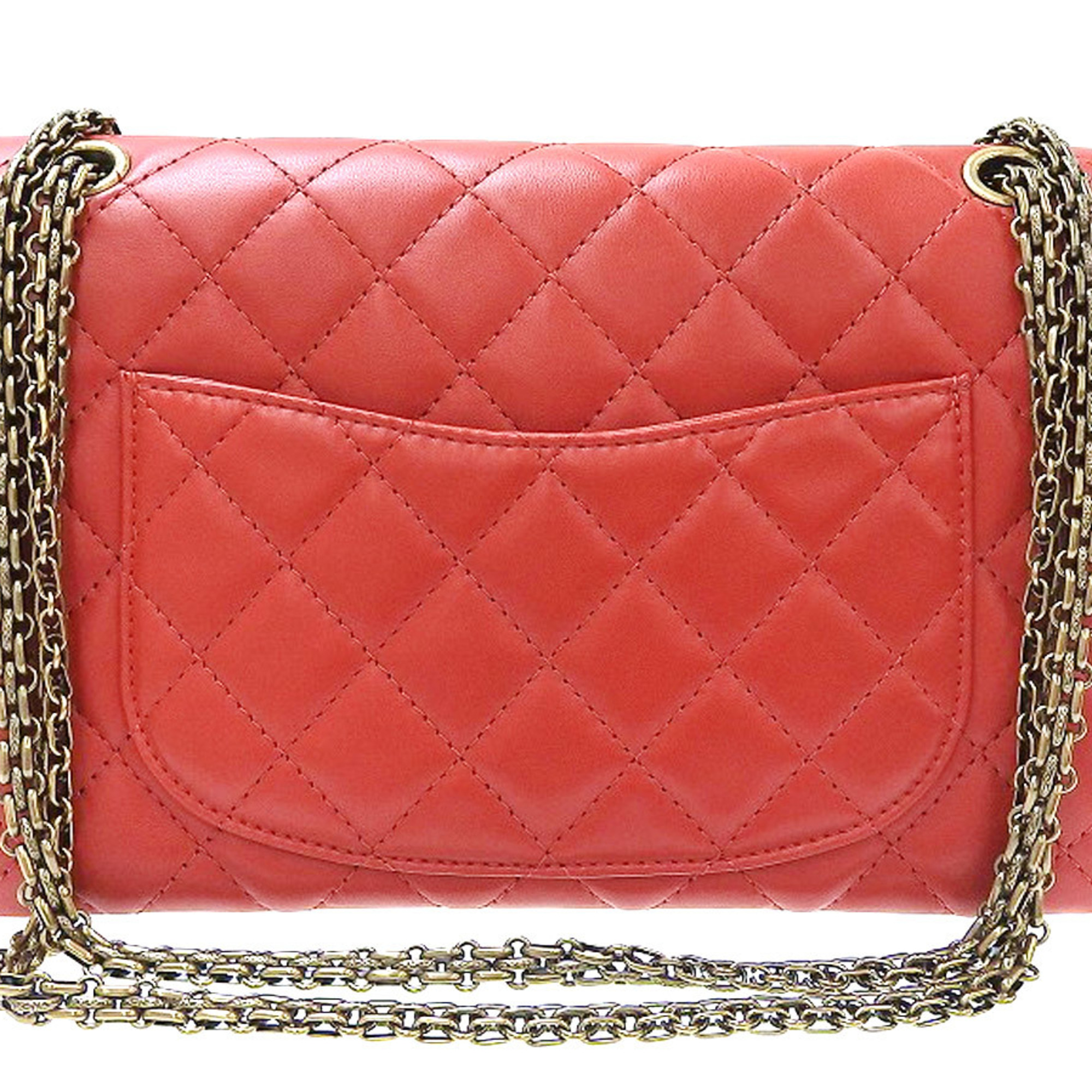 CHANEL Chanel matrasse 2.55 metal fittings W chain shoulder bag double flap red 13th 20200328