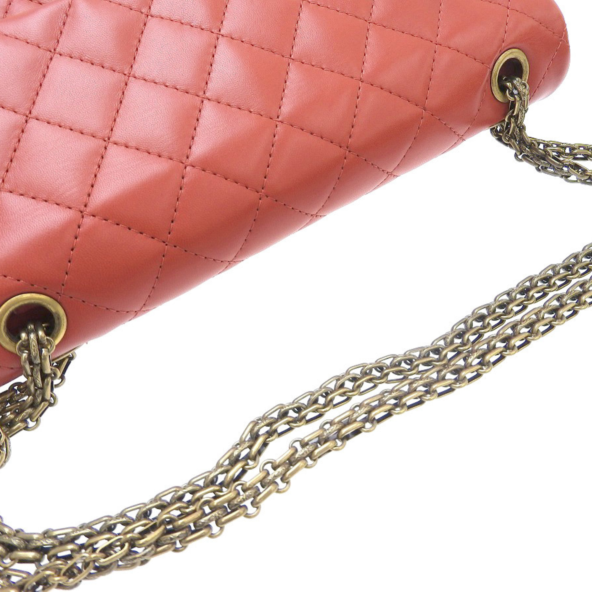 CHANEL Chanel matrasse 2.55 metal fittings W chain shoulder bag double flap red 13th 20200328