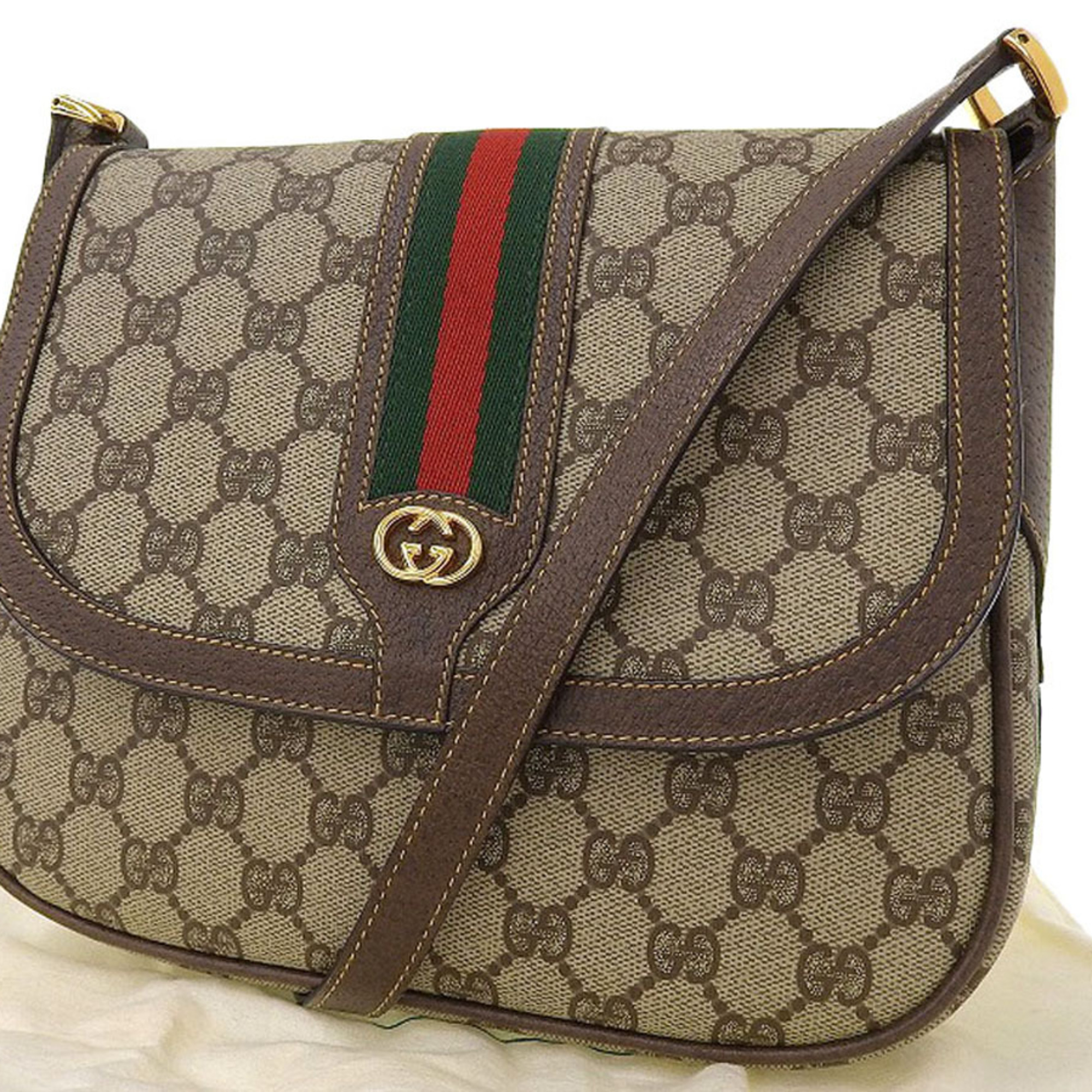 GUCCI Gucci Shelly Line GG Supreme Shoulder Bag PVC Leather Brown Old Vintage 20200328