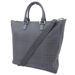 BURBERRY Burberry check pattern 2way bag tote shoulder leather navy 20200328