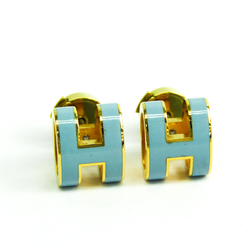 Hermes Pop H Pop H Lacquer,Metal Stud Earrings Blue,Gold