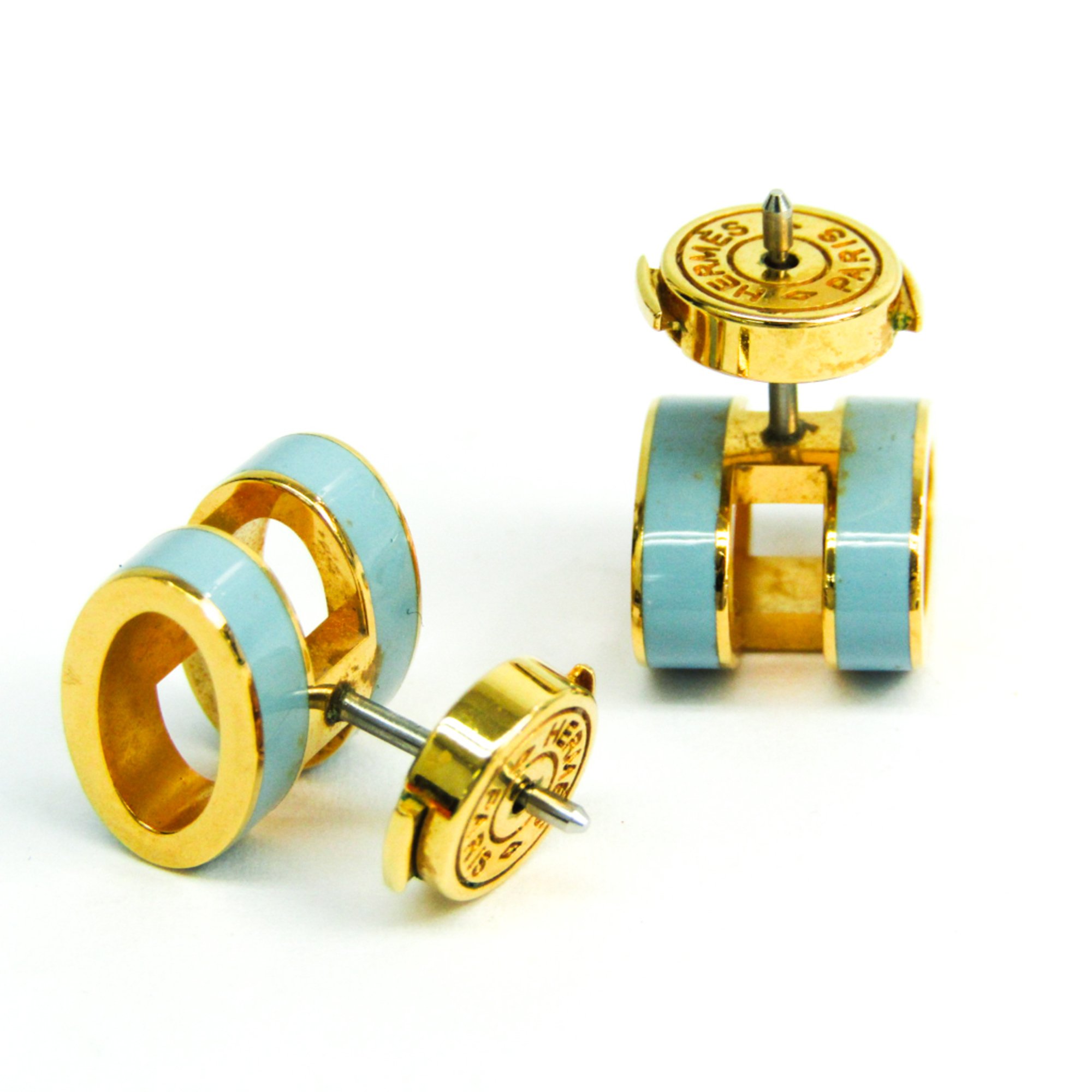 Hermes Pop H Pop H Lacquer,Metal Stud Earrings Blue,Gold