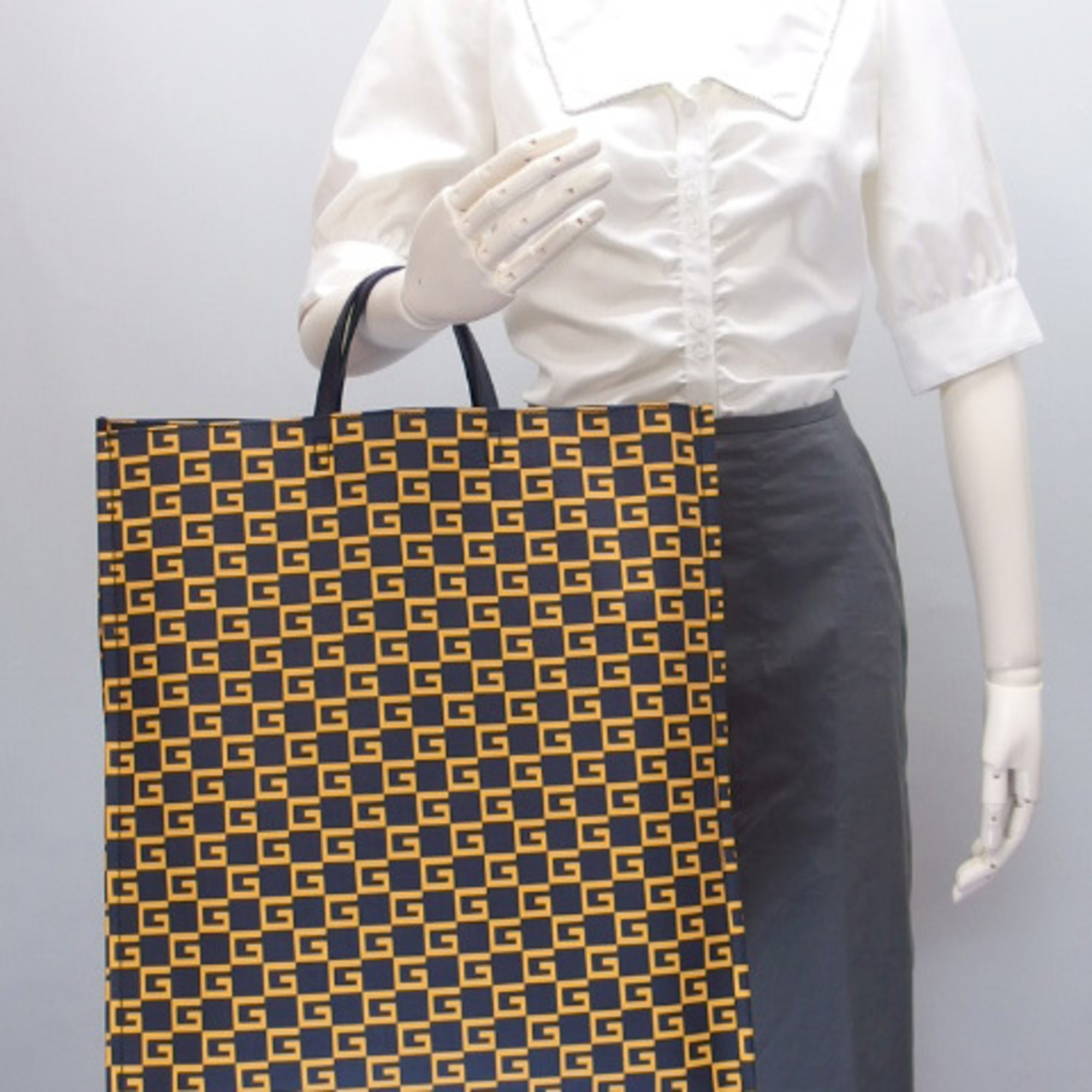 Gucci Square G Print Tote Bag Dark Navy x Yellow Selliers 20190617 2-SS201912