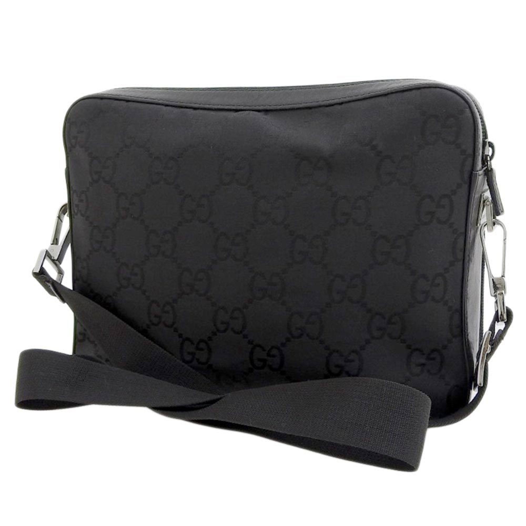 Gucci GUCCI GG canvas shoulder bag black silver hardware 001 3293