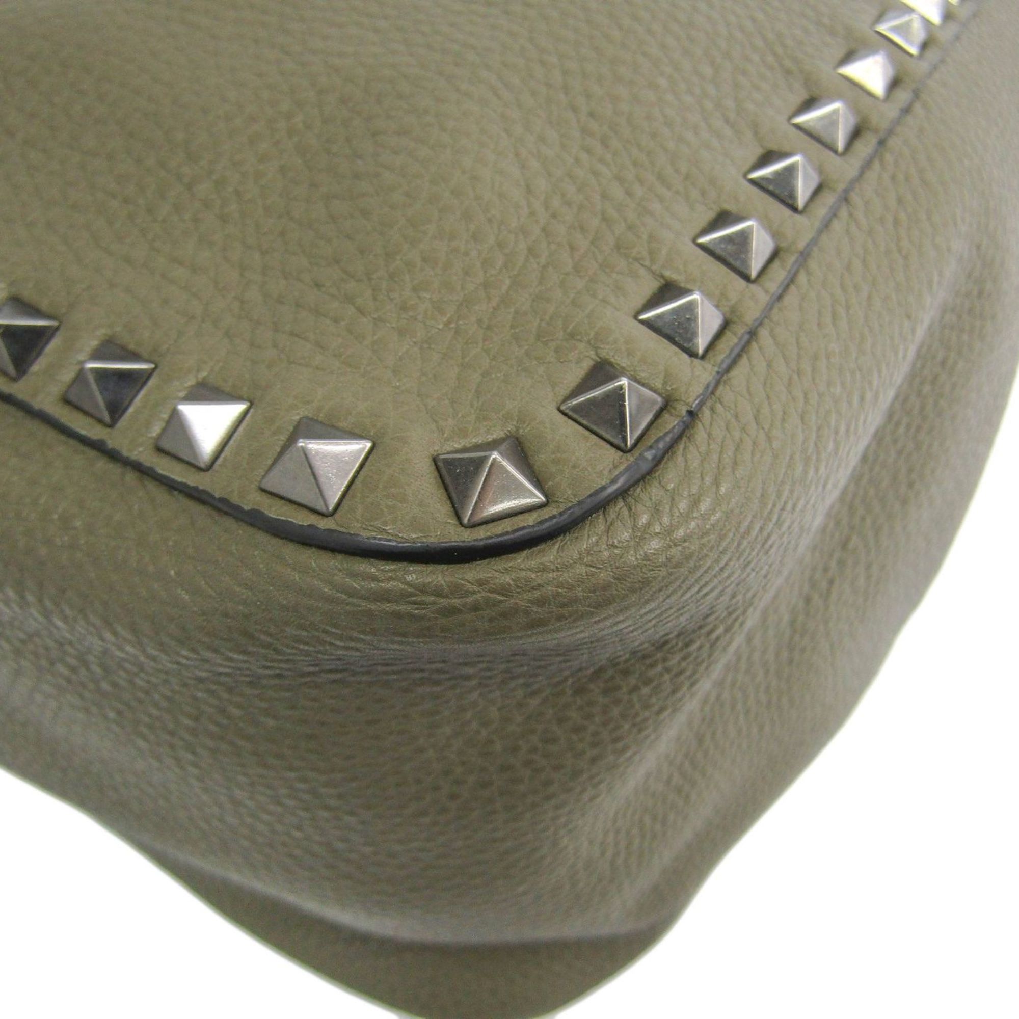VALENTINO Rockstuds Reversible Tote Bag Leather Khaki/Bordeaux