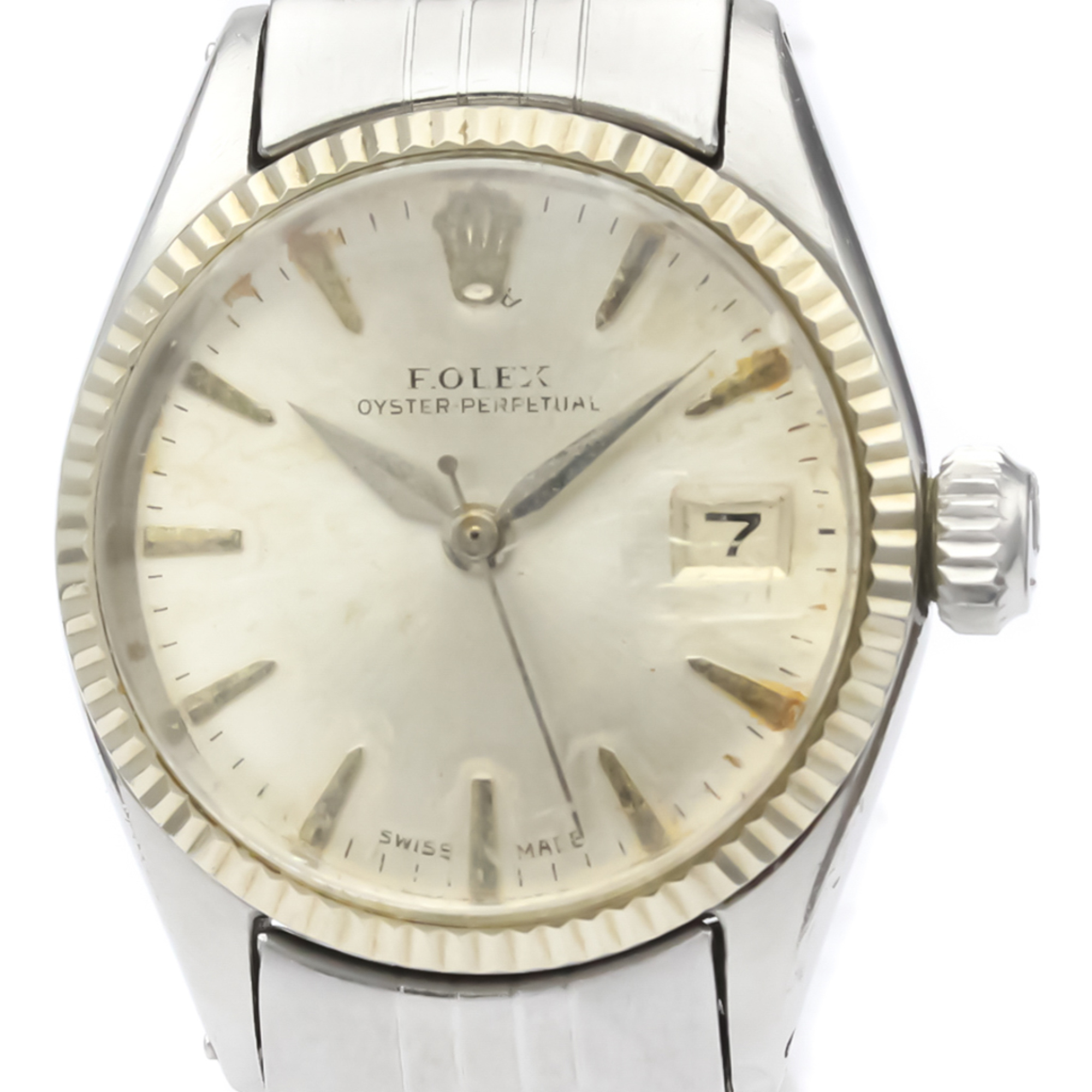 ROLEX Oyster Perpetual Date 6517 White Gold Steel Ladies Watch