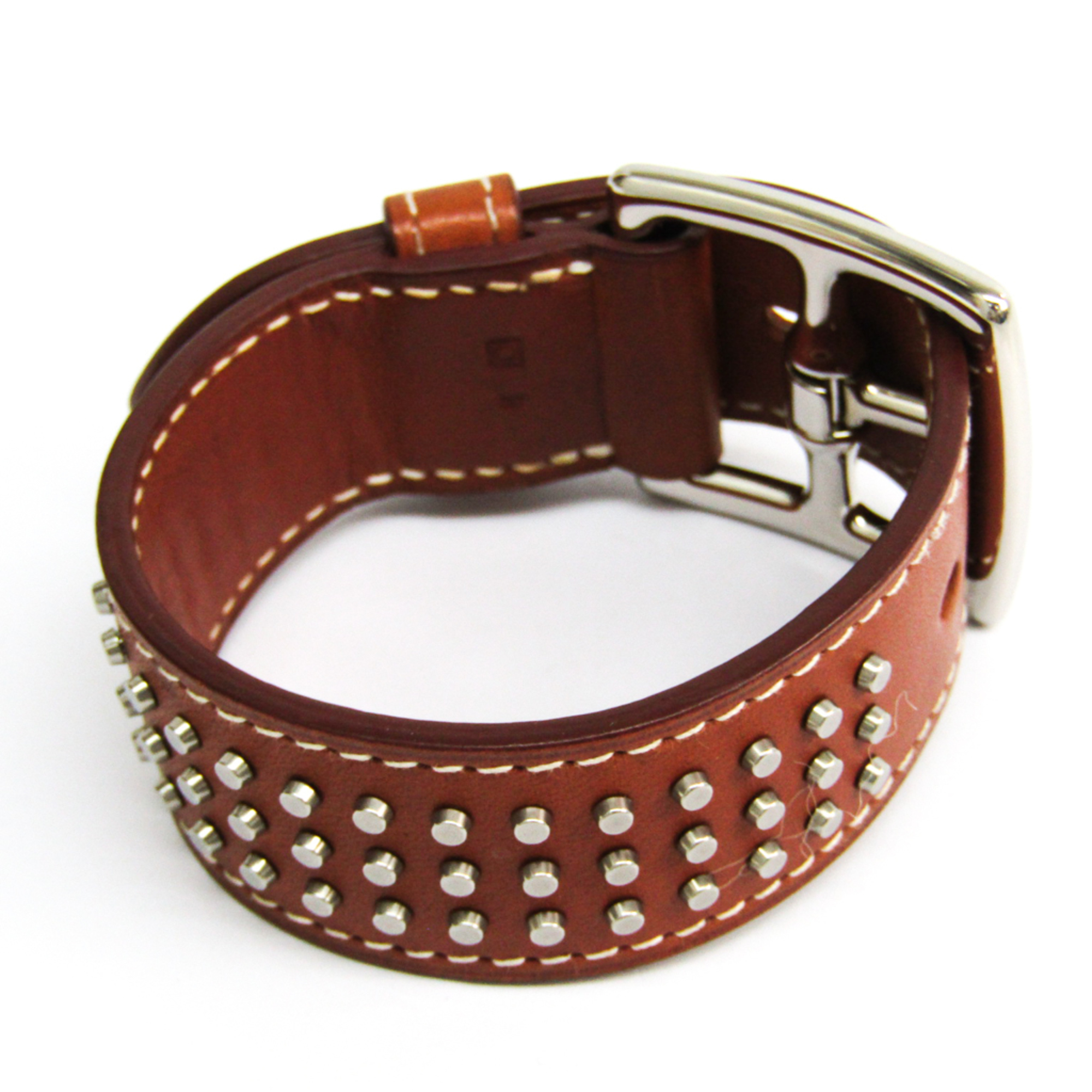 Hermes Etrivier Studs Leather Bracelet Brown,Silver