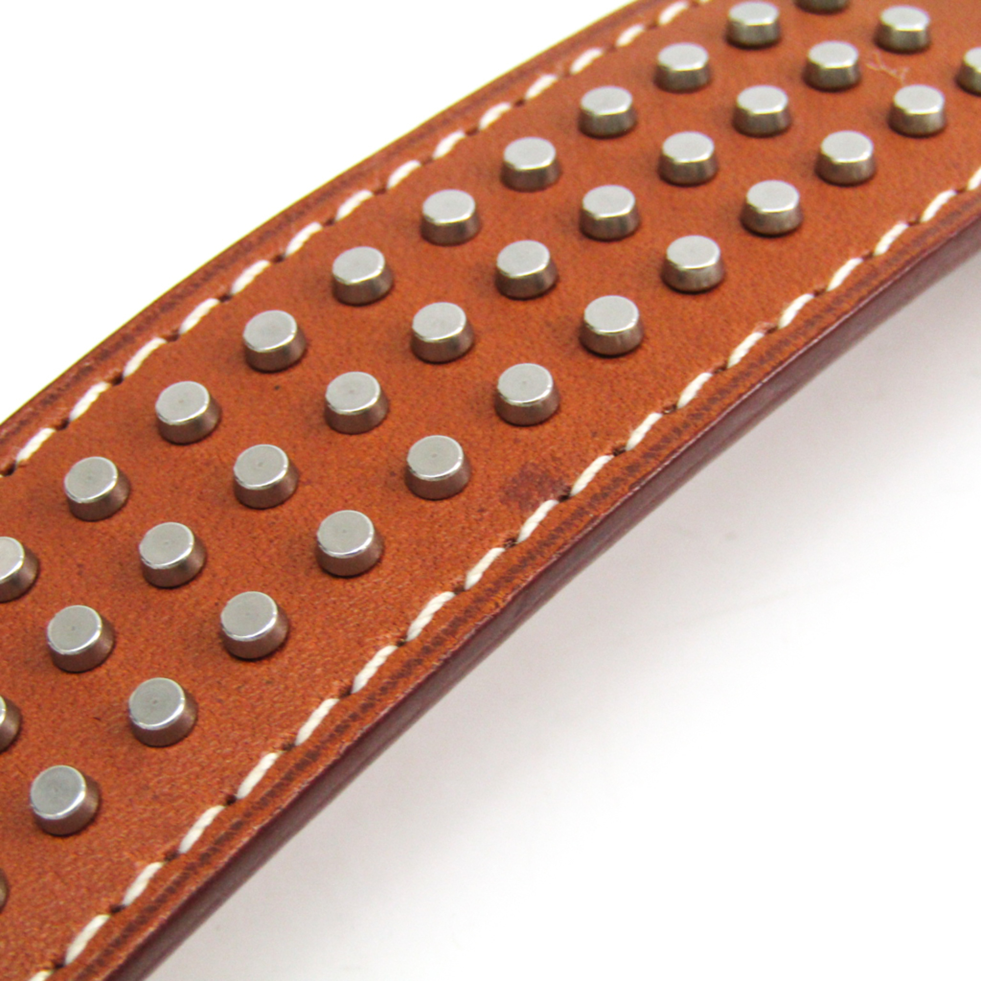 Hermes Etrivier Studs Leather Bracelet Brown,Silver