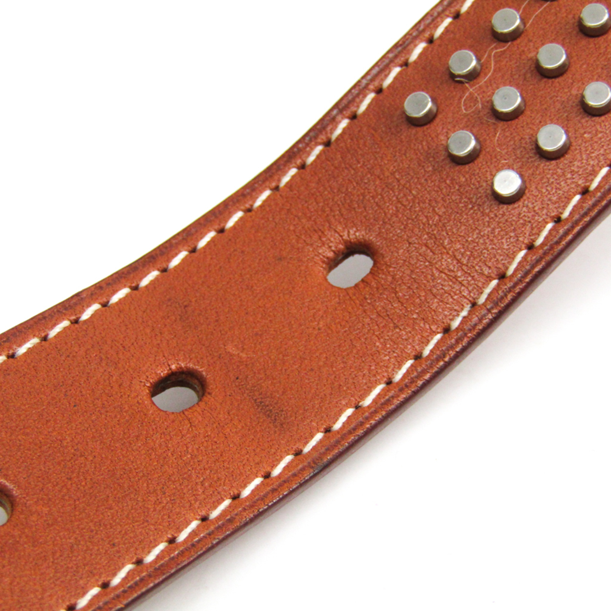 Hermes Etrivier Studs Leather Bracelet Brown,Silver