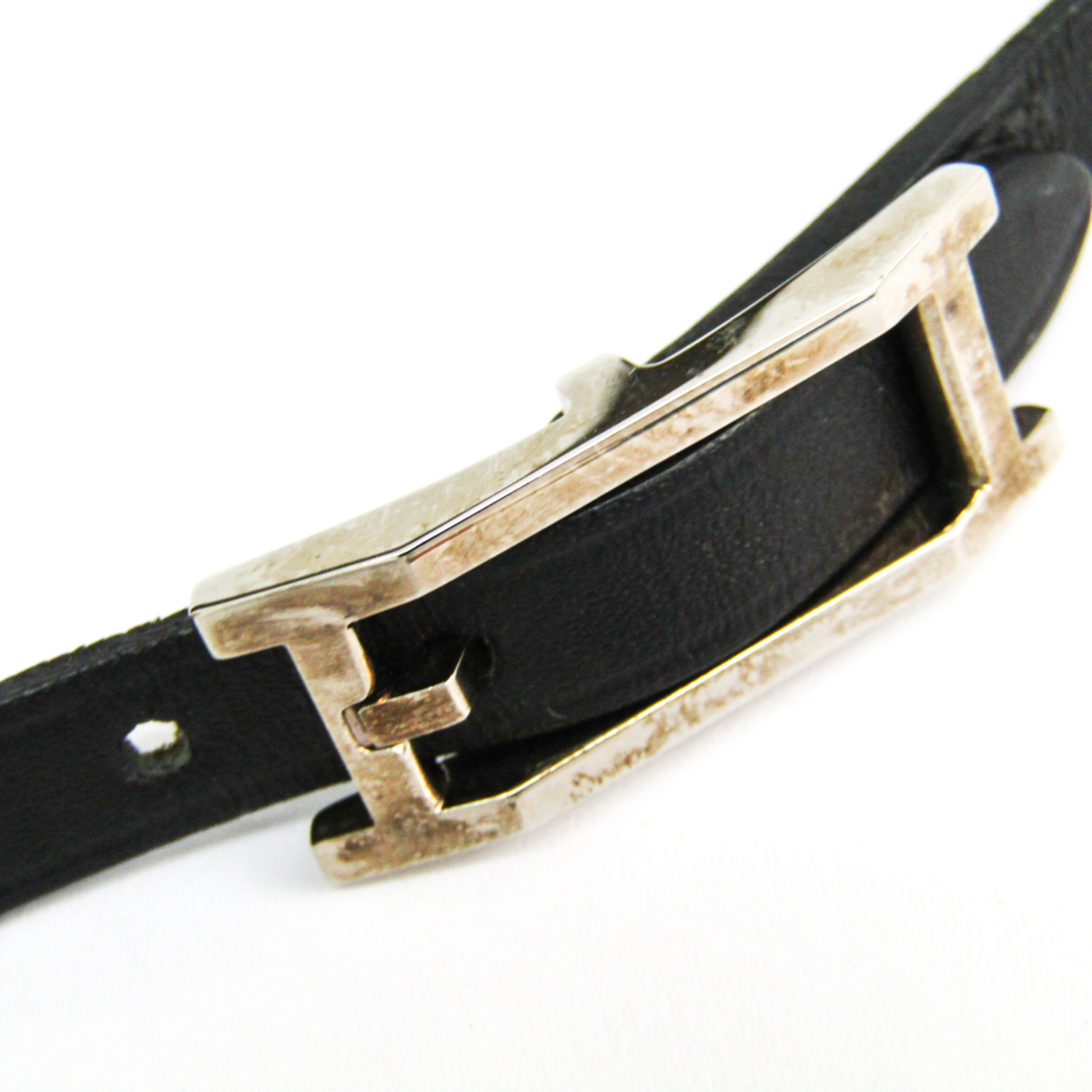 Hermes Hapi III Leather Bracelet Black,Silver