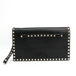 Valentino Garavani Medium Rockstud PW2B0399NBD Women's Leather Clutch Bag Black