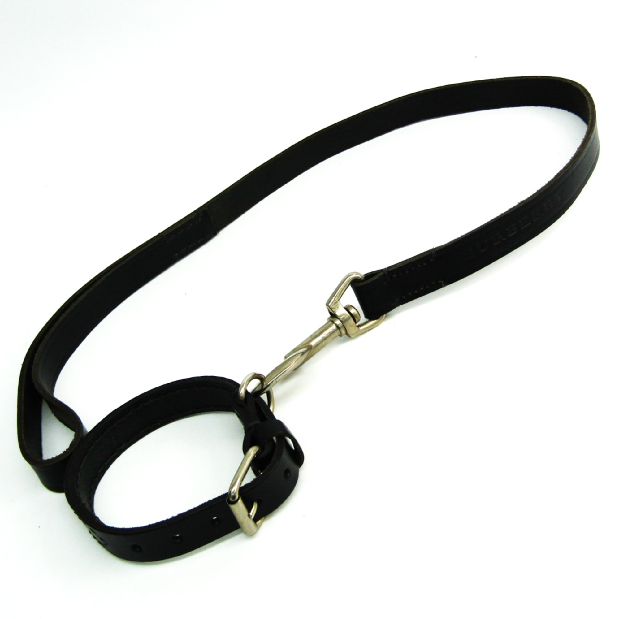 Burberry Dog Collar & Leash Set Leather Black