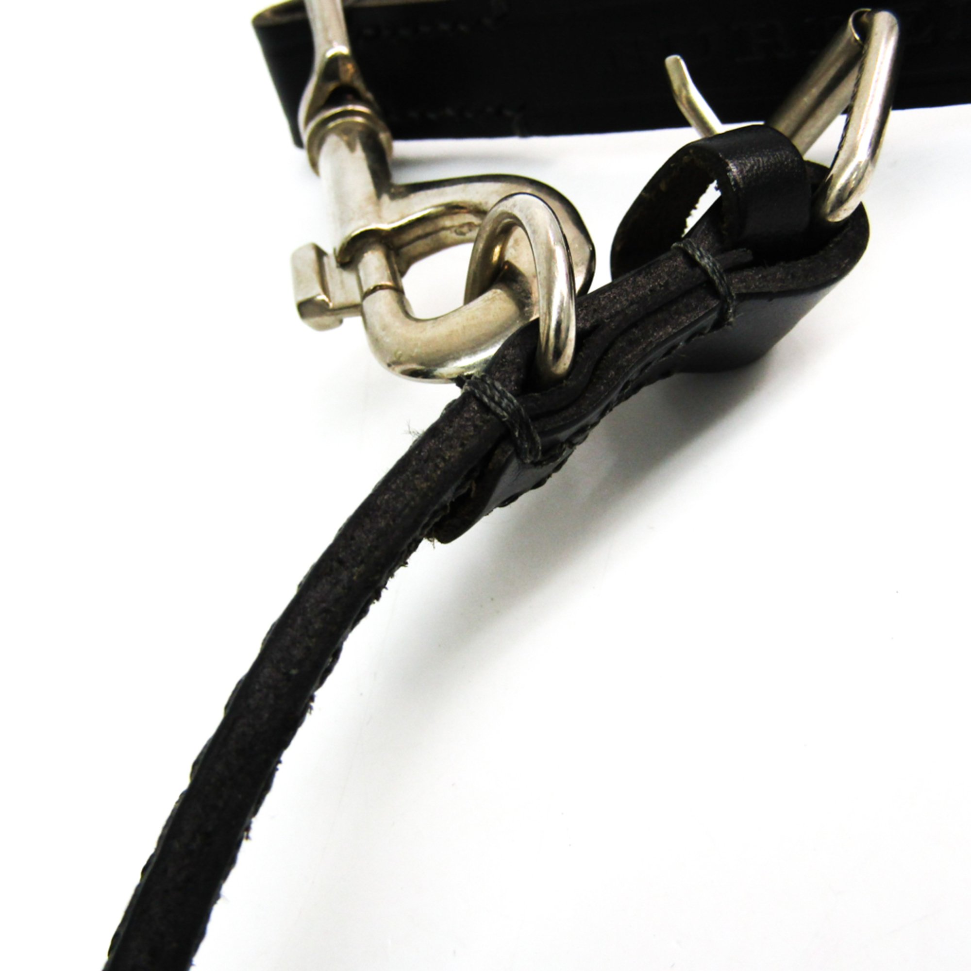 Burberry Dog Collar & Leash Set Leather Black